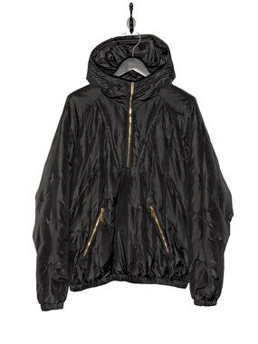Versace 2015 Black Down Filled Quilted Half Zip Hooded Jacket